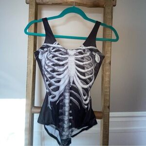 Blackmilk Skeleton Print Women's Bodysuit - Black Size Small